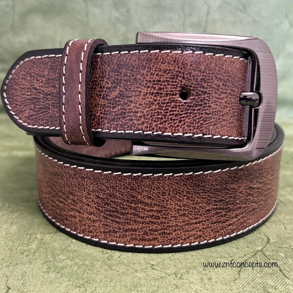 Brown Textured Leather Belt